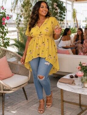 Torrid Lexie Babydoll Chiffon Top – Yellow Floral – Size 0 (L/12) NWOT